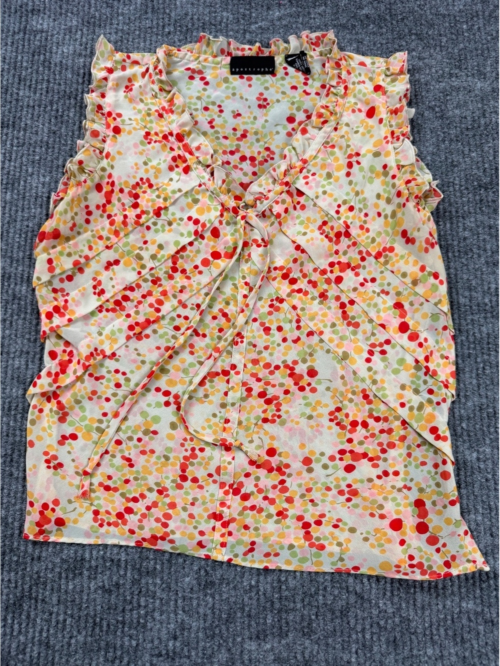 Apostrophe Ruffle Chiffon Confetti Print Tie Blouse Size 8 Y2K